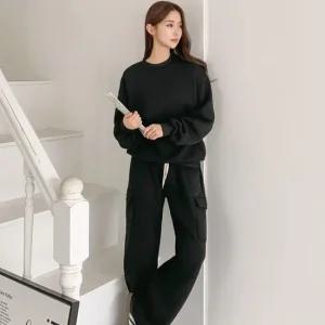 [다잇템] 여자 기모맨투맨 밴딩팬츠 건빵 트랙수트 세트