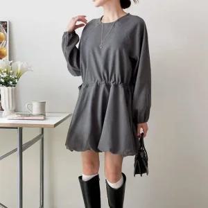 여자 가을 하객룩 스트링 나그랑 퍼프 벌룬 미니원피스