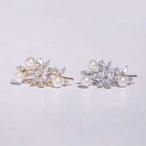 시후주얼리 세 알 진주 큰 큐빅 꽃나무 브로치 CY136C
