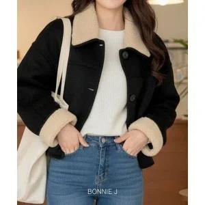 [하프클럽/]겨울 무스탕 레더 자켓 러블리 뽀글이 카라넥 페이크 여성 아우