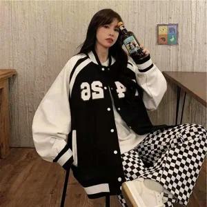 배색 자켓 야구점퍼 바시티 블루종 여성 (WFFPPC9)
