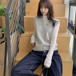 [하프클럽/]여성용 브이넥 소프트 니트 베스트 데일리 스타일