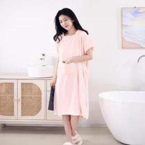 부드러운 핑크 수면가운 홈웨어 편안한 원피스 샤워가운 고급스러운 실내복 커플샤워가운