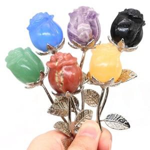 힐링소품,천연 원석크리스탈 조각 장미 꽃 천연석 정 석영 보석 공예 파티 홈 인테리어 발렌타인 데이 웨딩