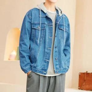 [라일리] Rly 루즈핏 후드 청자켓 간절기 남성 데일리 데님재킷
