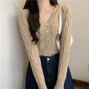 [라일리] Rly 2컬러 데일리 브이넥 꽈배기 니트 가디건 LK