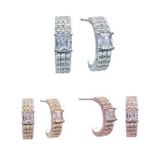 비욘드라이프 3446 사각큐빅 후프 은침 귀걸이