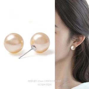 12mm 라이트골드 오스트리아 크리스탈 제작 진주 92.5실버 귀걸이