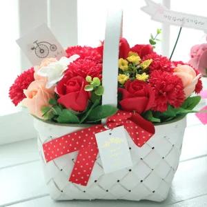 화이트 비누꽃 직사각 카네이션 바구니 레드 어버이날스승의 선물 선물용 조화 부모님 의날 비누