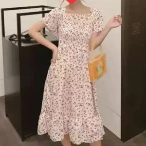 여자 바캉스룩 1P 롱원피스 플라워 밴딩 스모크 A라인