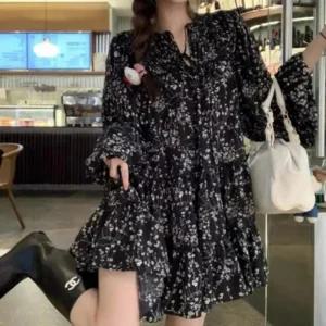 블랙 쉬폰원 플라워 퍼프원피스 캉캉 원피스 미니