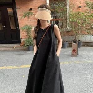 여성 나시 린넨 원피스 백트임 루즈핏 휴양지룩 롱