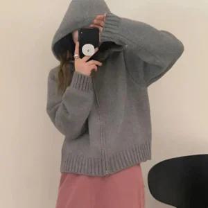 여자 아우터 1P 후드 가디건 니트 투웨이 간절기 자켓