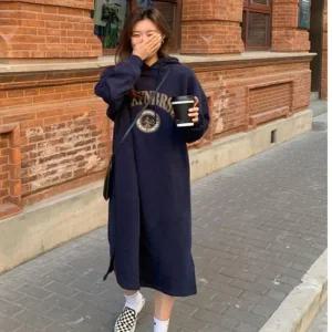 여성 원피스 브이넥 카라니트 후드 미디 겨울 후디 기모 심플 카라 롱