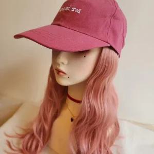 모자가발 웨이브 일체형 위그 핑크
