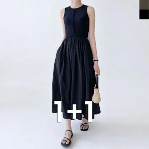 [하프클럽/]플레어 레이어드 민소매 라운드넥 롱원피스