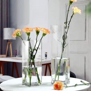 베하몰 사각 유리 화병 12x12x40cm글라스꽃 인테리어 화분 소품 투명 다용도 도병 향초 네모난