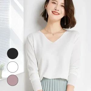 브이넥 이너 니트 가을 여성 긴팔 상의 블랙 화이트 무지티