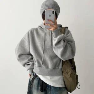 [하프클럽/]여자 양기모 가오리핏 퍼프 크롭 박시 후드 면 티셔츠
