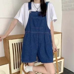 캐주얼한 여성 데님 멜빵 숏팬츠 귀여운 청바지