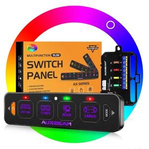 12-24V 트럭 오프로드 차량용 메모리 기능이 있는 Auxbeam 4 Gang 슬림 스위치 패널 RGB AS-R40 토글 순간 펄스 디밍 백라이트 다기능 해상 방수 2년 보증