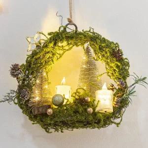 /플라워트리 크리스마스 리스 벽장식 골드마을 LED 캔들 25cm 소품
