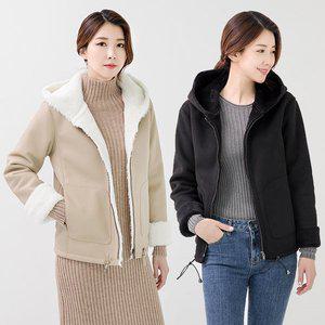[앙스블랑]천연 양모 후드 무스탕 자켓 925