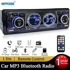 Hippcron 자동차 라디오 오디오, 1din 블루투스 스테레오 MP3 플레이어, FM 수신기, 60W x 4 12V 지원, USB