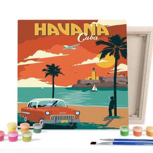 [RGKMR49T]DIY 페인팅 캔버스 랜드마크 쿠바하바나 25X25