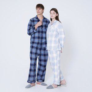 [애니바디](광주신세계)남여 공용 면 기모 9부 파자마 세트-빅체크 ANJS24W93