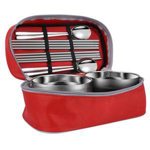 캠핑용 휴대 나들이 야외 소풍 수저식기 사각 레드 4인세트 코펠