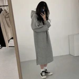 [오노마] ONM 여성 겨울 후드 데일리 캐주얼 기모 롱 후드 원피스  11884479)