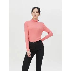 [하프클럽/샤트렌]코랄핑크 울 블렌드 프릴넥 티셔츠 HCBSTS801