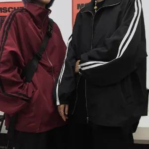 [노프라브럼]남녀공용 간절기 트랙 라인 유광 바람막이 오버핏 자켓 2컬러