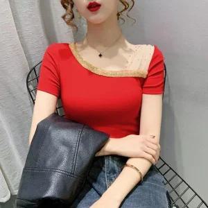 라인댄스복상의 라인댄스옷 댄스의상 라인댄스의상 댄스스포츠복 사교댄스복 라틴댄스연습복 오프숄더 언발 여자 상의 반팔 티셔츠