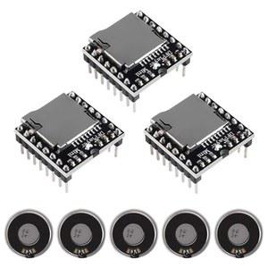 3PCS 미니 MP3 플레이어 오디오 모듈, 5PCS 메탈 쉘 원형 내부 자석 스피커 2W 8Ohm 보이스 디코드 보드 TF 카드 U 디스크 IO/시리얼 포트/AD DFPlayer 음악 모듈 포함 아두이노용