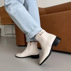소가죽 빅사이즈 심플 라인 여성 앵클부츠 5FW (WFJZ5UZ)
