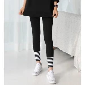  단가라 시보리 레깅스 3color 밑단 스트라이프 포인트 면스판 요가복 필라테스복