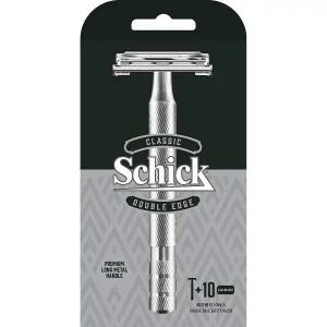 Schick Chic 클래식 더블 엣지 면도기 메탈 홀더 실버 교체 블레이드 10개 포함