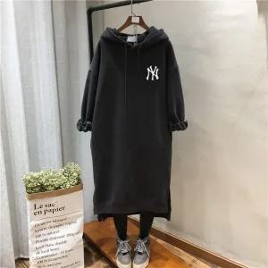 Ardez 빅사이즈 기모 롱원피스 겨울 여성 루즈핏 후드 중장기장