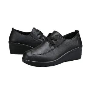 피카소 발편한 중년 여성용 키높이 블랙 끈 컴포트화 6cm