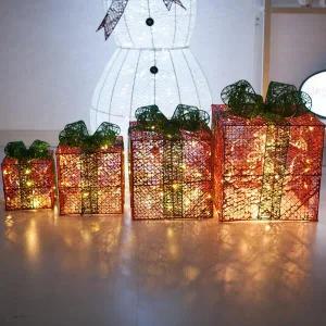 [아트박스]/플라워트리 크리스마스 LED 선물상자 장식 4단 니켈 적박스 35cm