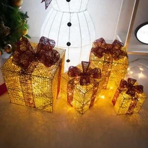 플라워트리 크리스마스 LED 선물상자 장식 4단 니켈 금박스 35cm