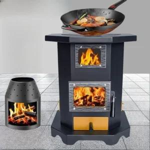 팔방난로 두꺼운 주물 화목 난로 야외 캠핑 연통 벽난로 장작 화덕 단품