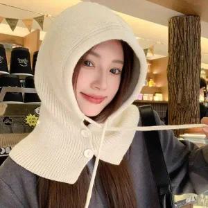 [콩심팥심]여성 러블리 겨울 니트 후드모자 넥워머 바라클라바