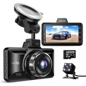 AZDOME M01 듀얼 대시캠 전면 및 후면, 64GB 카드, 3인치 화면 대시보드 카메라, 내장 ADAS G-센서, 24시간 주차 모드 차량용 카메라(M01 Pro)