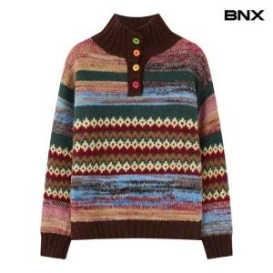[BNX]페어아일 패턴 하이넥 컬러 버튼 니트 (BX4KP003L0)