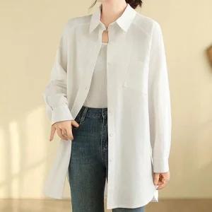 [오노마] ONM 여성 루즈핏 롱 화이트셔츠 베이직 데일리 아우터