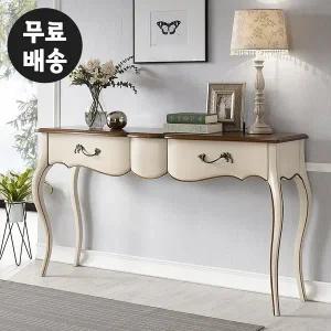 [벤티스가구]프렌 엔틱 콘솔 테이블 현관 원목 거실 콘솔 슬림 폭좁은 수납장 서랍장(아이보리)