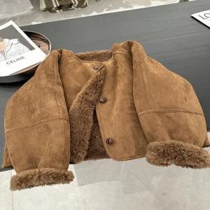 [모어오브]크로플 코트 노카라 퍼 숏코트 아우터